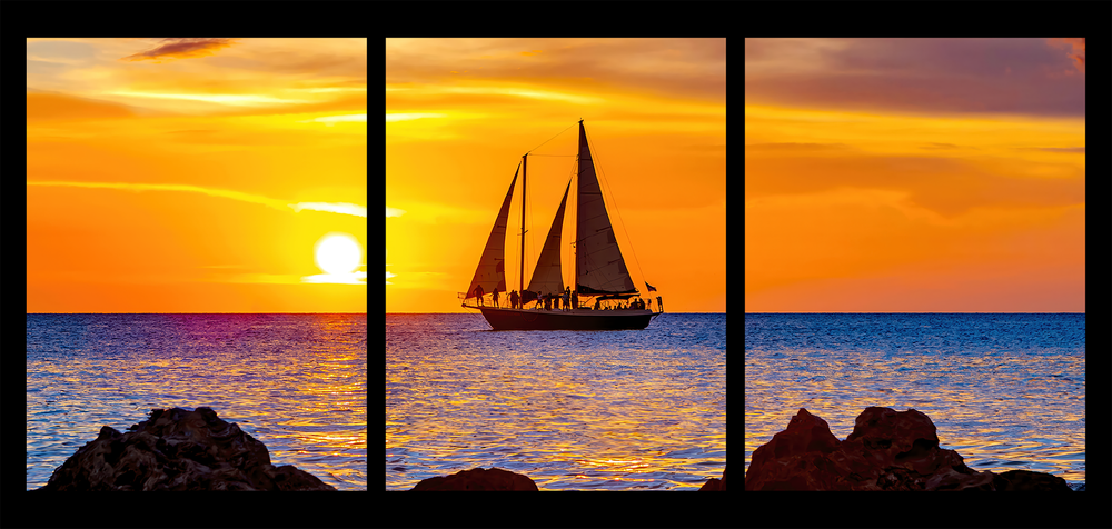 Sunset Paradise — Three-Panel Metal Print